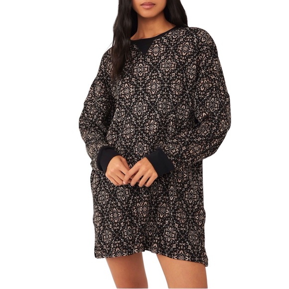 Free People Tops - Free People Black Floral Thermal Top Early Night Oversized Cotton Size Small